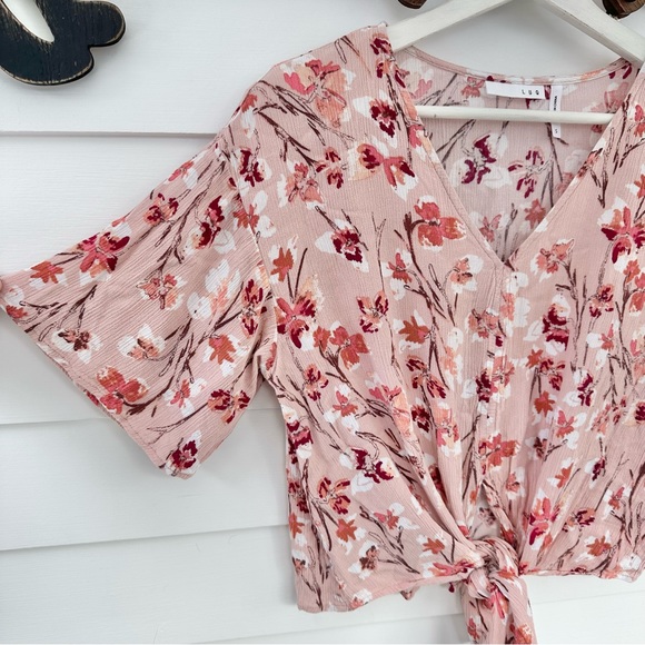 LUQ Pink Floral Tie Hem Top - Picture 4 of 5